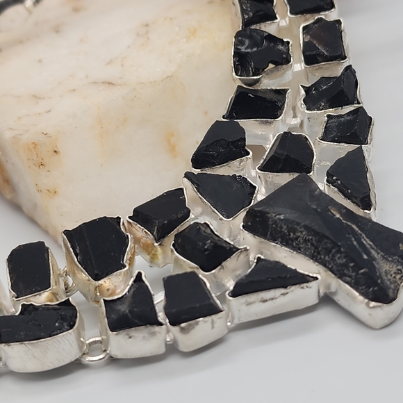 Artisan Silver 925 Handcrafted Necklace Genuine Raw Black Onyx Stone - Picture 13 of 15